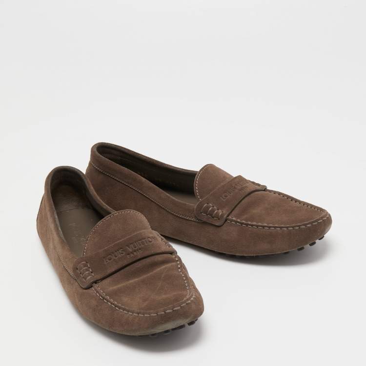Pre Owned Louis Vuitton Brown Suede Driver Loafers Size 39