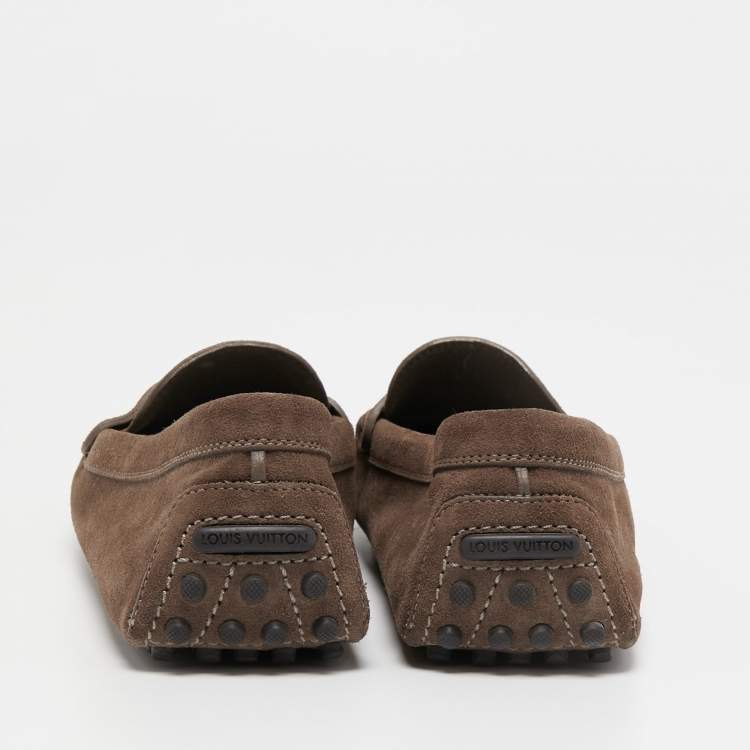 Pre Owned Louis Vuitton Brown Suede Driver Loafers Size 39