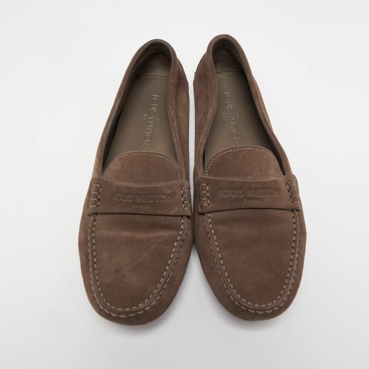 Pre Owned Louis Vuitton Brown Suede Driver Loafers Size 39
