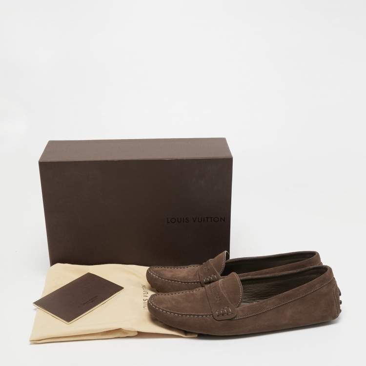 Pre Owned Louis Vuitton Brown Suede Driver Loafers Size 39