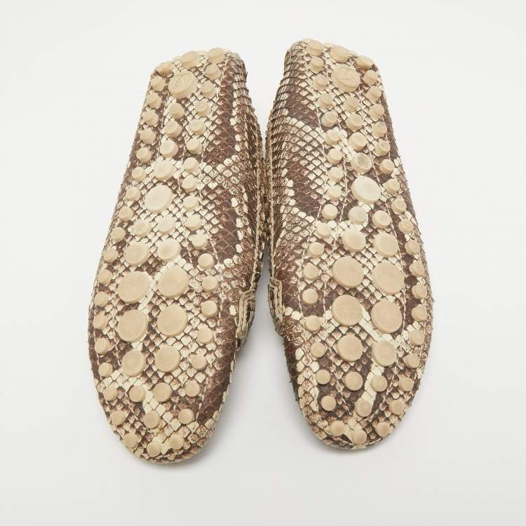 Pre Owned Louis Vuitton Brown/Cream Python Leather Oxford Loafers Size 38 