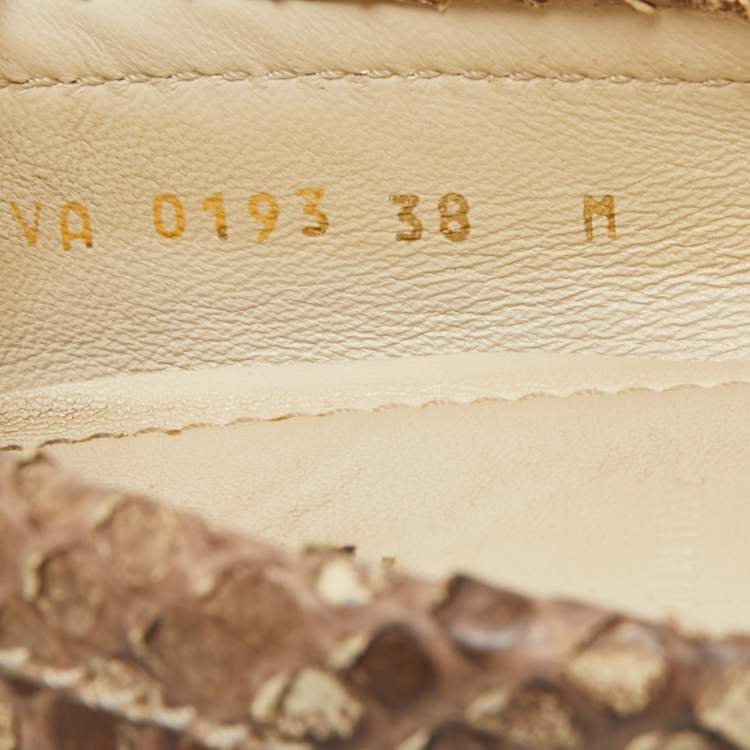 Pre Owned Louis Vuitton Brown/Cream Python Leather Oxford Loafers Size 38 