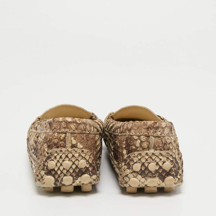 Pre Owned Louis Vuitton Brown/Cream Python Leather Oxford Loafers Size 38 