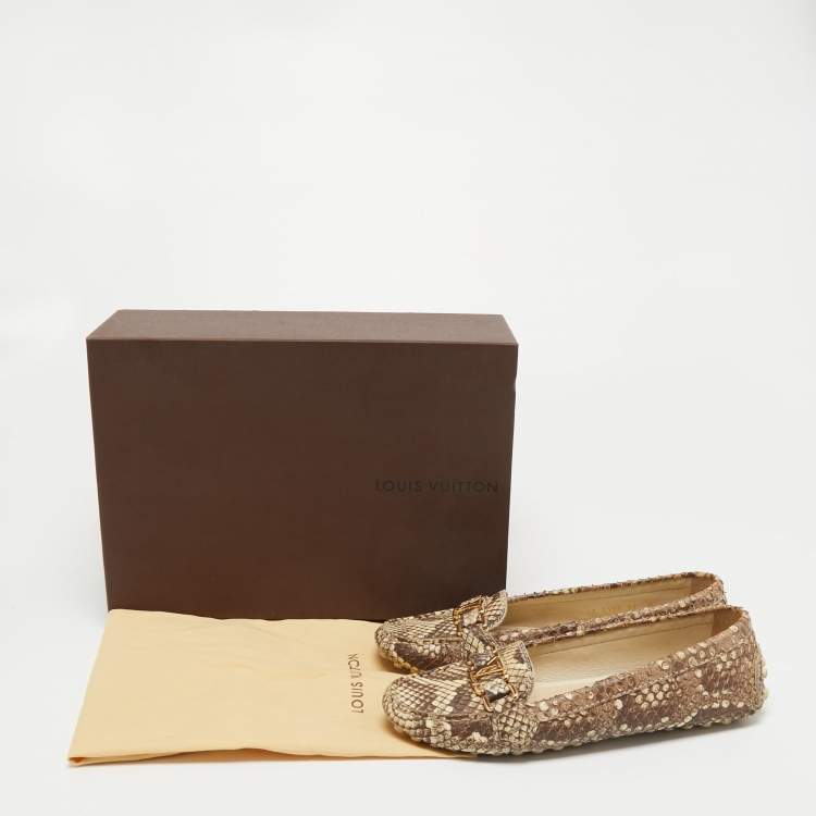Pre Owned Louis Vuitton Brown/Cream Python Leather Oxford Loafers Size 38 