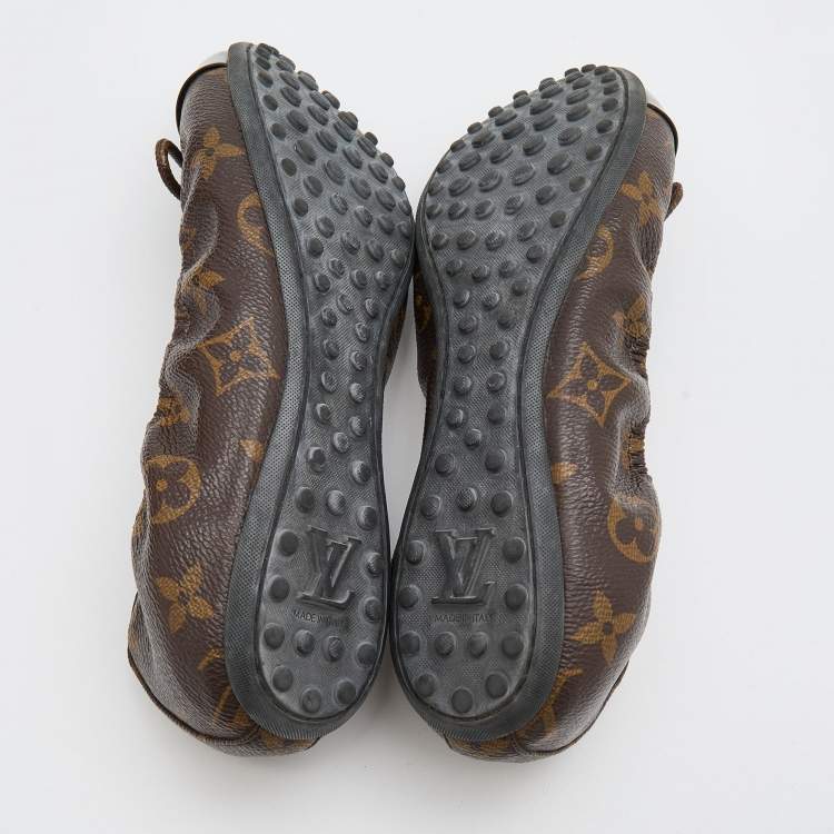 Pre Owned Louis Vuitton Black Monogram Canvas and Patent Leather Flirty Ballet Flats Size 36