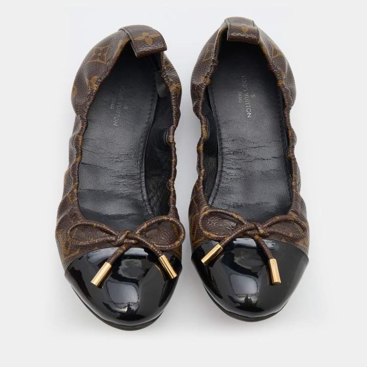 Pre Owned Louis Vuitton Black Monogram Canvas and Patent Leather Flirty Ballet Flats Size 36