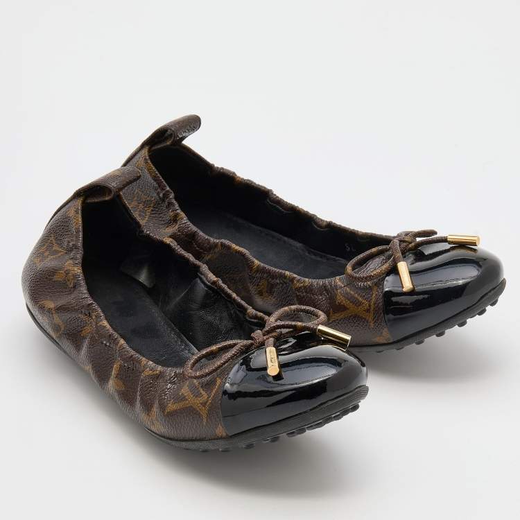 Pre Owned Louis Vuitton Black Monogram Canvas and Patent Leather Flirty Ballet Flats Size 36