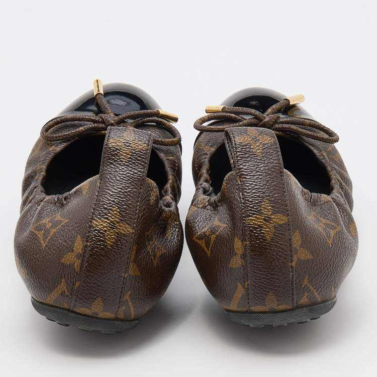 Pre Owned Louis Vuitton Black Monogram Canvas and Patent Leather Flirty Ballet Flats Size 36