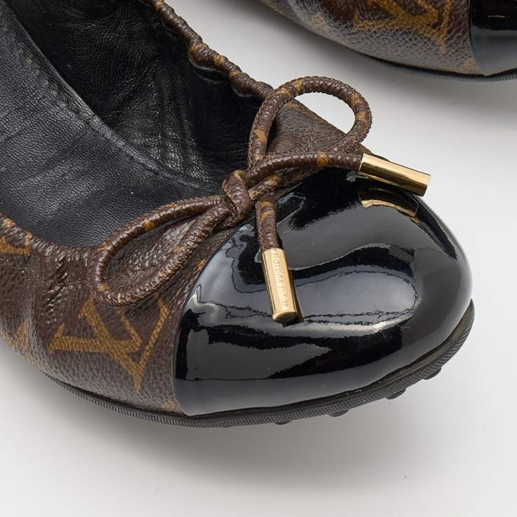 Pre Owned Louis Vuitton Black Monogram Canvas and Patent Leather Flirty Ballet Flats Size 36