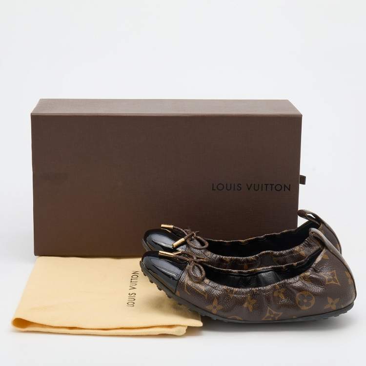 Pre Owned Louis Vuitton Black Monogram Canvas and Patent Leather Flirty Ballet Flats Size 36