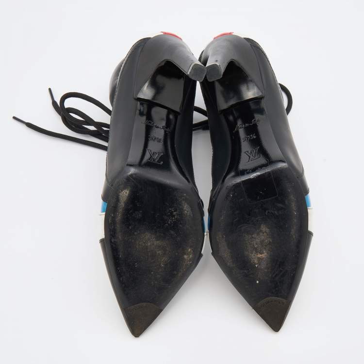 Pre Owned Louis Vuitton Multicolor Leather and Mesh Lace Up Booties Size 37.5