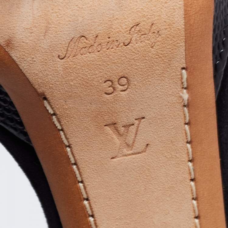 Pre Owned Louis Vuitton Multicolor Satin and Suede Platform Ankle Strap Sandals Size 39