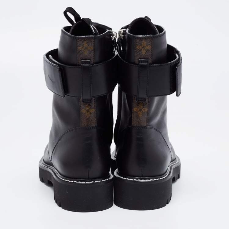Pre Owned Louis Vuitton Black Leather Ranger Ankle Length Boots Size 37