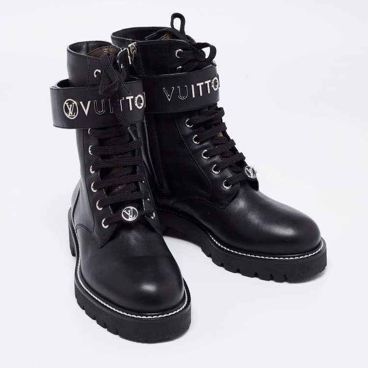 Pre Owned Louis Vuitton Black Leather Ranger Ankle Length Boots Size 37