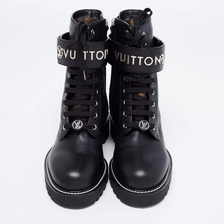 Pre Owned Louis Vuitton Black Leather Ranger Ankle Length Boots Size 37