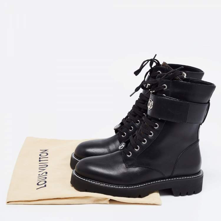 Pre Owned Louis Vuitton Black Leather Ranger Ankle Length Boots Size 37