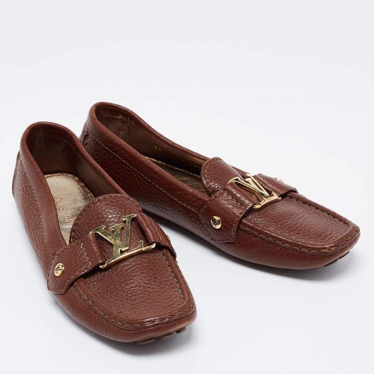Pre Owned Louis Vuitton Brown Leather Monte Carlo Loafers Size 35