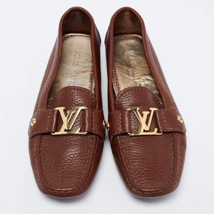 Pre Owned Louis Vuitton Brown Leather Monte Carlo Loafers Size 35