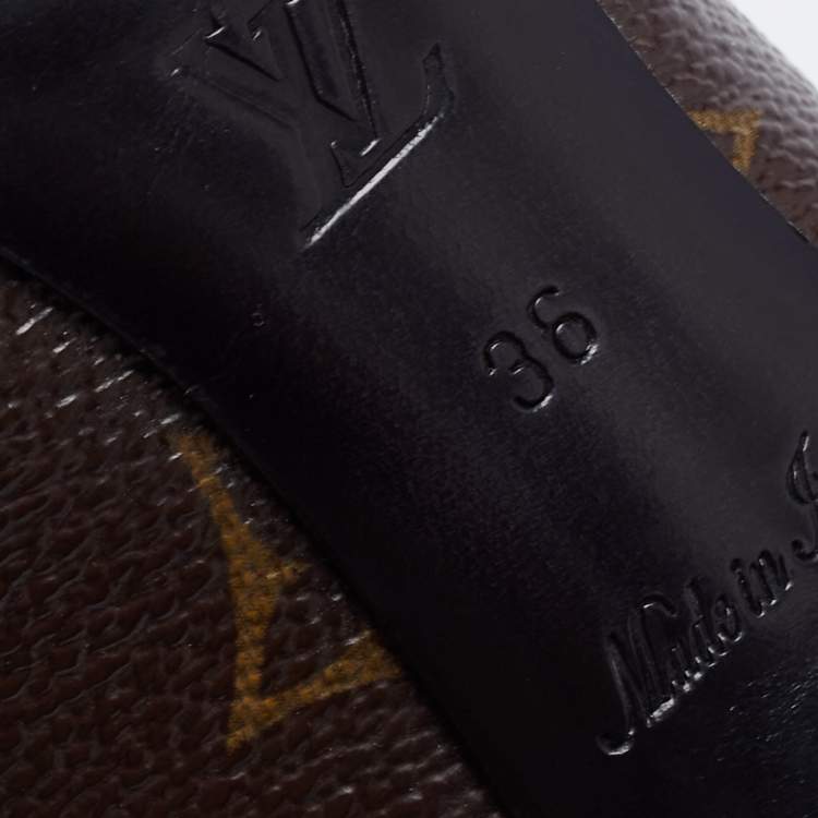 Pre Owned Louis Vuitton Brown/Black Monogram Canvas And Patent Leather Cap Toe Fetish Pointed Toe Pumps Size 36