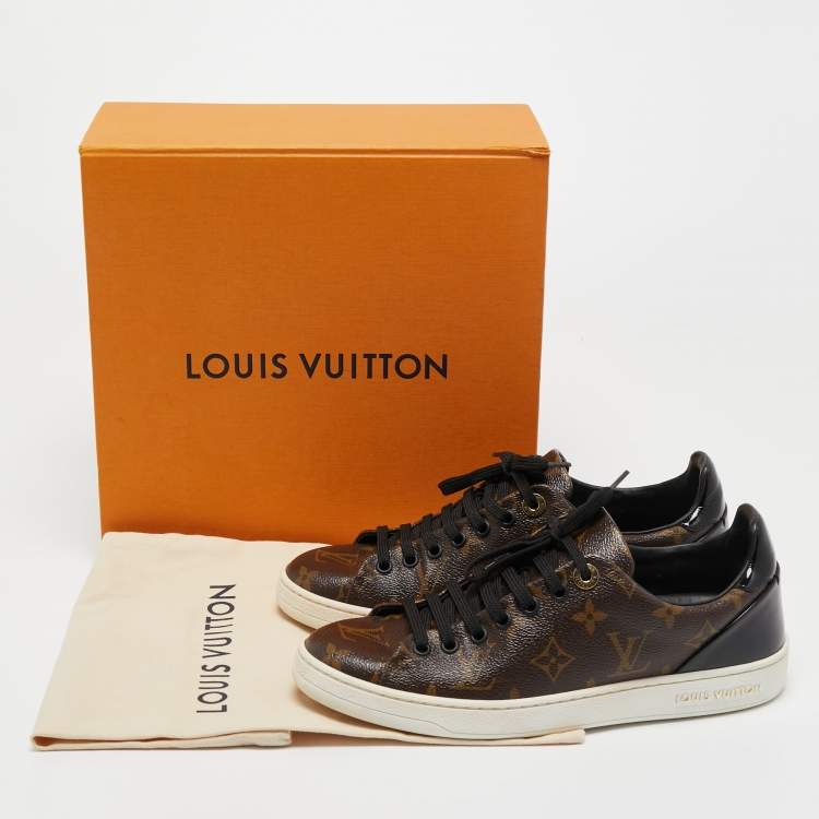 Pre Owned Louis Vuitton Brown/Black Monogram Canvas and Patent Leather Frontrow Low Top Sneakers Size 37