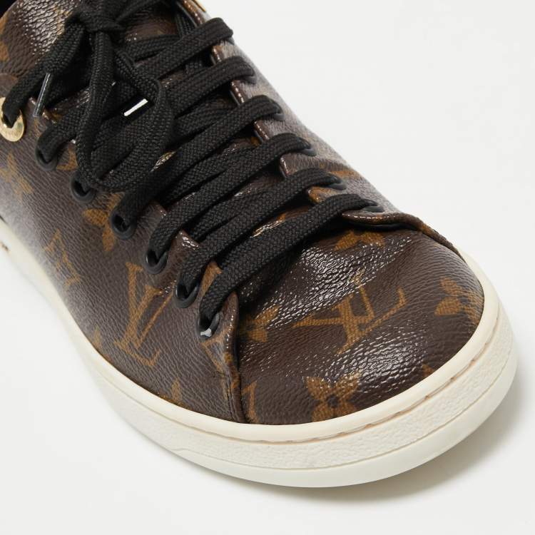 Pre Owned Louis Vuitton Brown/Black Monogram Canvas and Patent Leather Frontrow Low Top Sneakers Size 37
