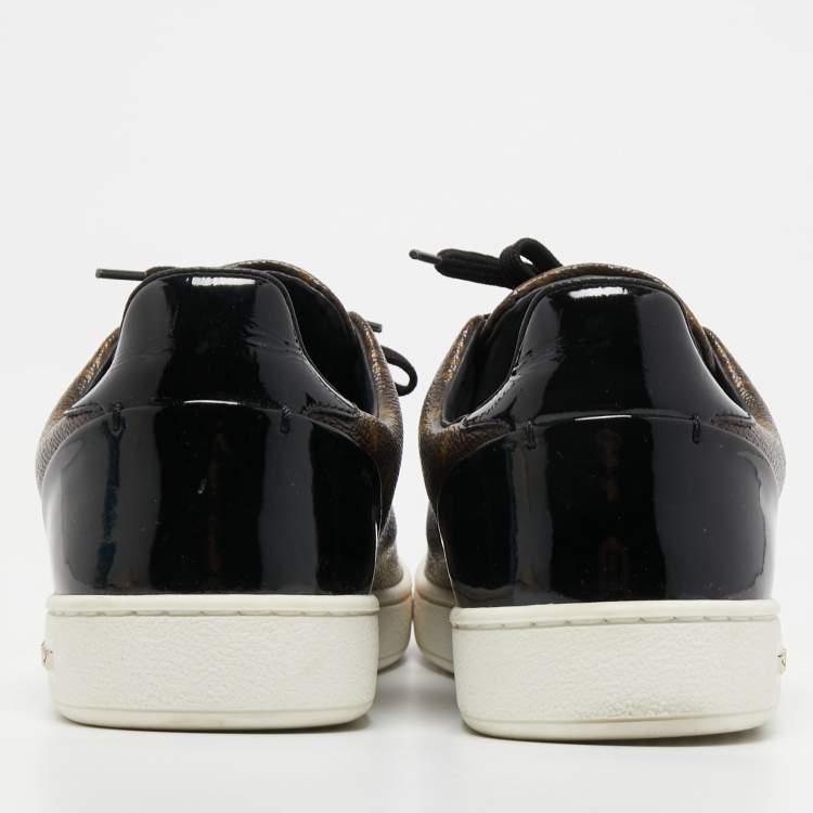 Pre Owned Louis Vuitton Brown/Black Monogram Canvas and Patent Leather Frontrow Low Top Sneakers Size 37