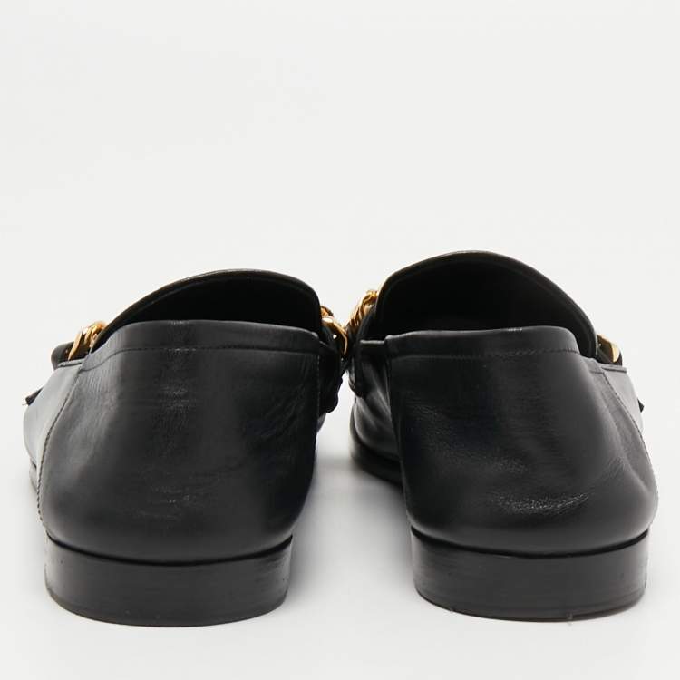 مملوكة مسبقًا Louis Vuitton Black Leather V Chain Loafers Size 37