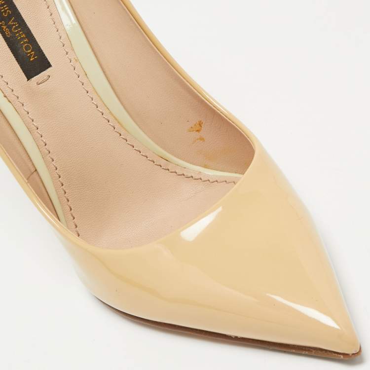 Pre Owned Louis Vuitton Beige Patent Leather Eyeline Pointed Toe Pumps Size 37