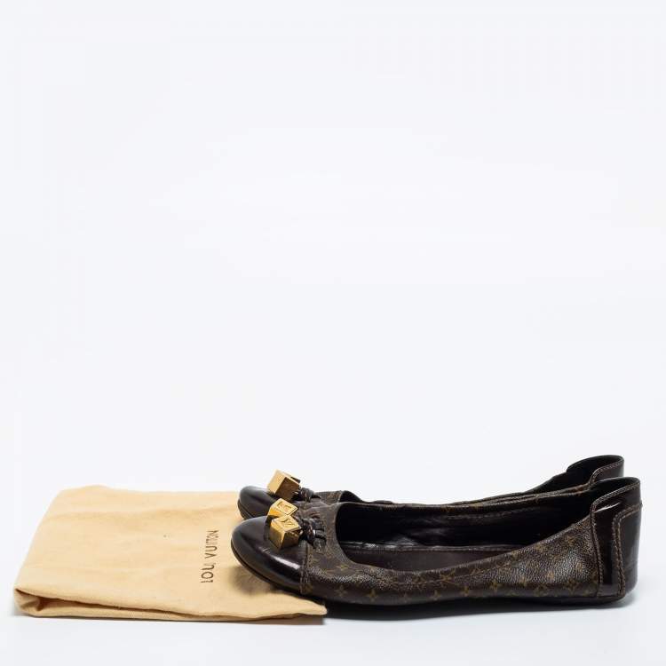 Pre Owned Louis Vuitton Brown Monogram Canvas and Leather Cap Toe Dice Ballet Flats Size 40