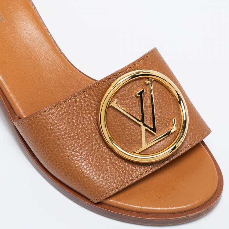 Pre Owned Louis Vuitton Brown Leather Lock It Sandals Size 36