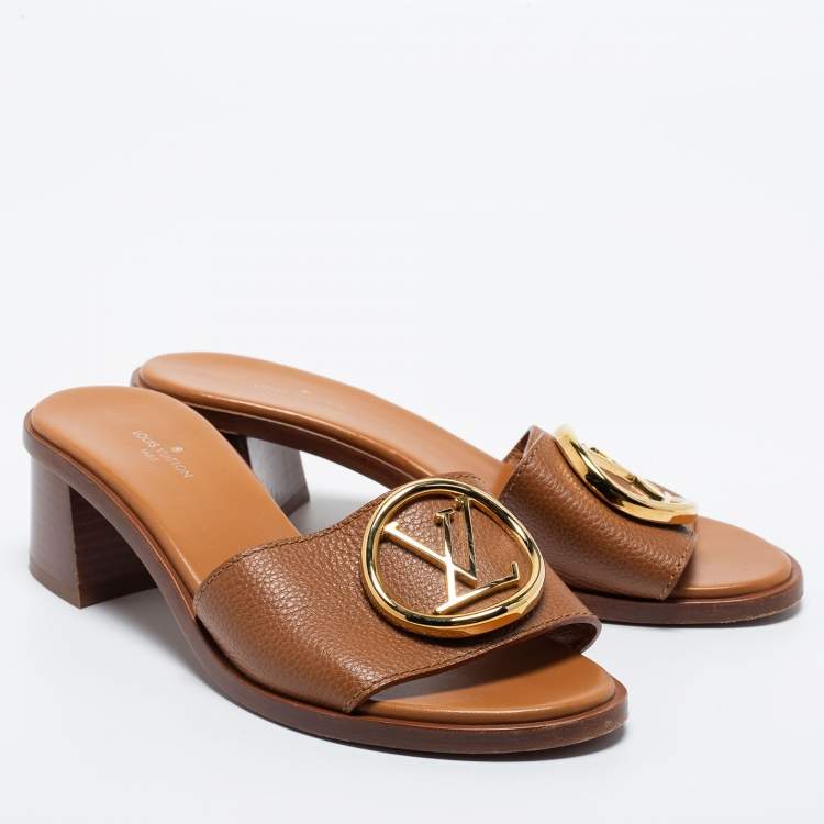 Pre Owned Louis Vuitton Brown Leather Lock It Sandals Size 36