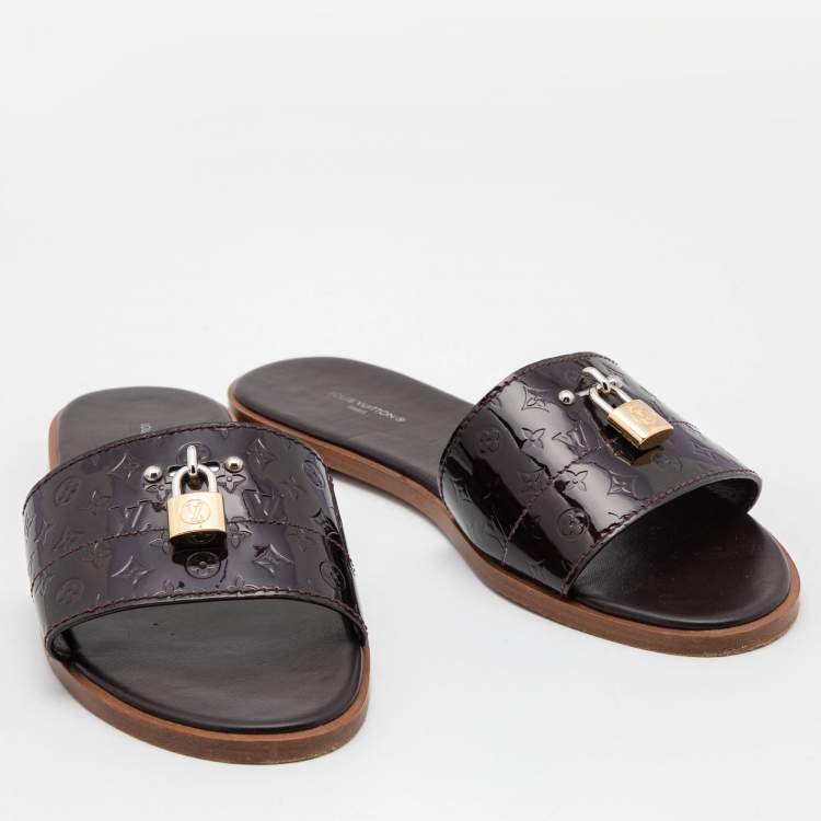 Pre Owned Louis Vuitton Burgundy Patent Leather Lock It  Sandals Size 40