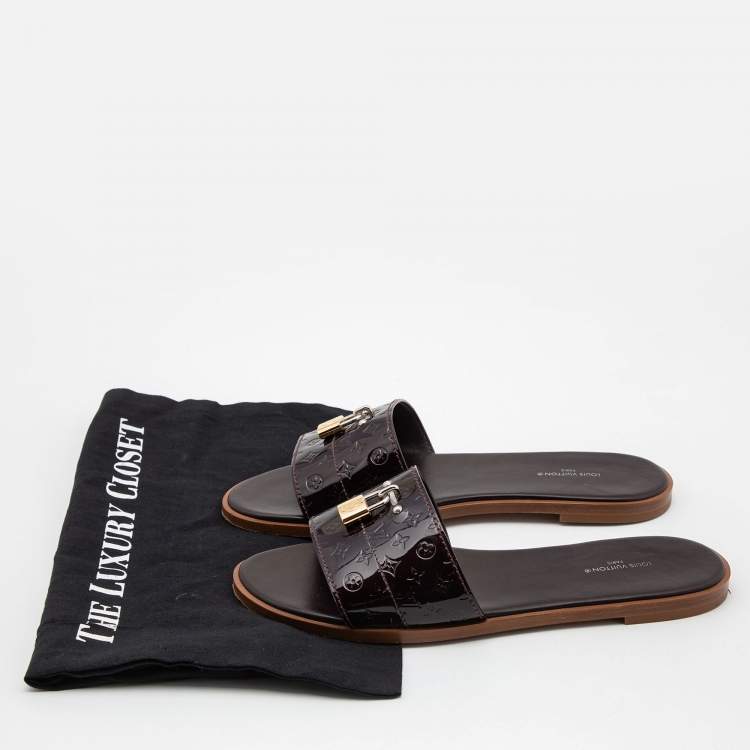 Pre Owned Louis Vuitton Burgundy Patent Leather Lock It  Sandals Size 40