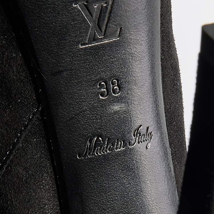 Pre Owned Louis Vuitton Black Suede Tassel Peep Toe Platform Booties Size 38