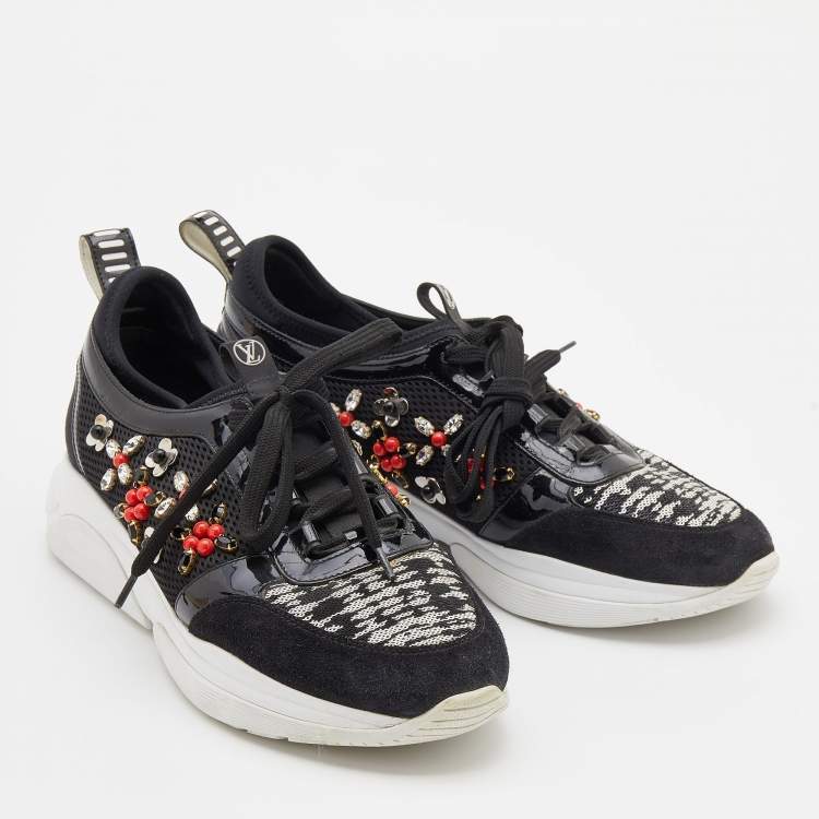 Pre Owned Louis Vuitton Black Suede and Mesh Heat Embellished Sneakers Size 38