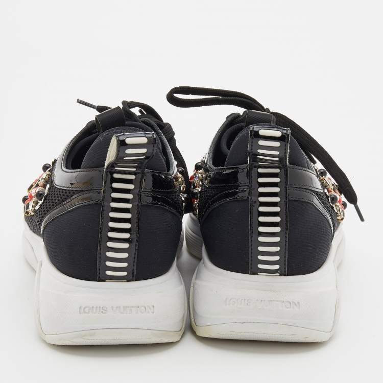 Pre Owned Louis Vuitton Black Suede and Mesh Heat Embellished Sneakers Size 38