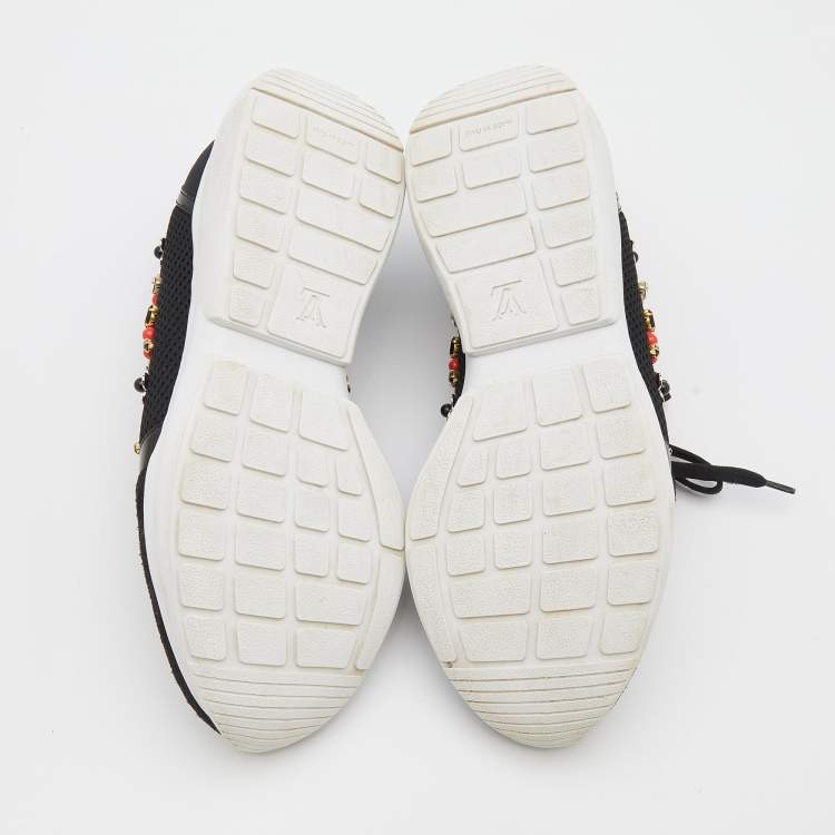 Pre Owned Louis Vuitton Black Suede and Mesh Heat Embellished Sneakers Size 38