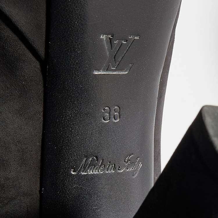 Pre Owned Louis Vuitton Black Nubuck Leather Embellished Platform Booties Size 38