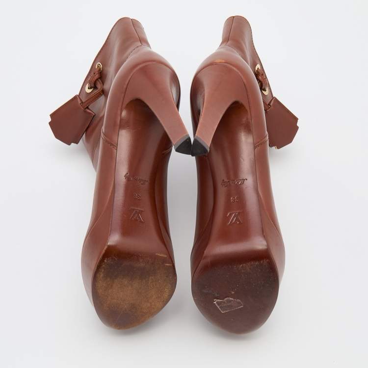 Pre Owned Louis Vuitton Brown Leather Platform Ankle Length Boots Size 38