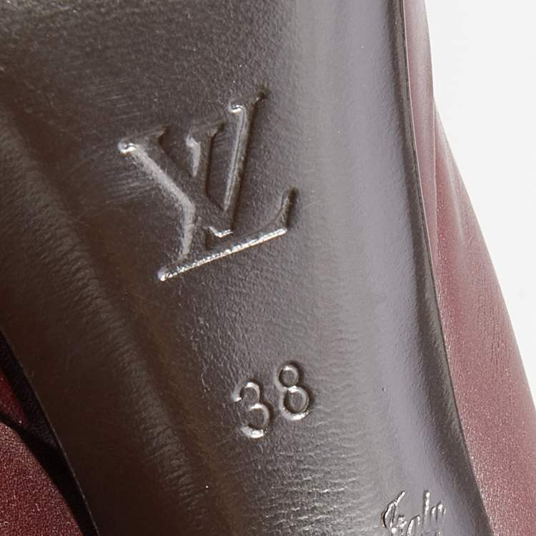 Pre Owned Louis Vuitton Burgundy Monogram Embossed Suede and Leather Platform Ankle Length Boots Size 38