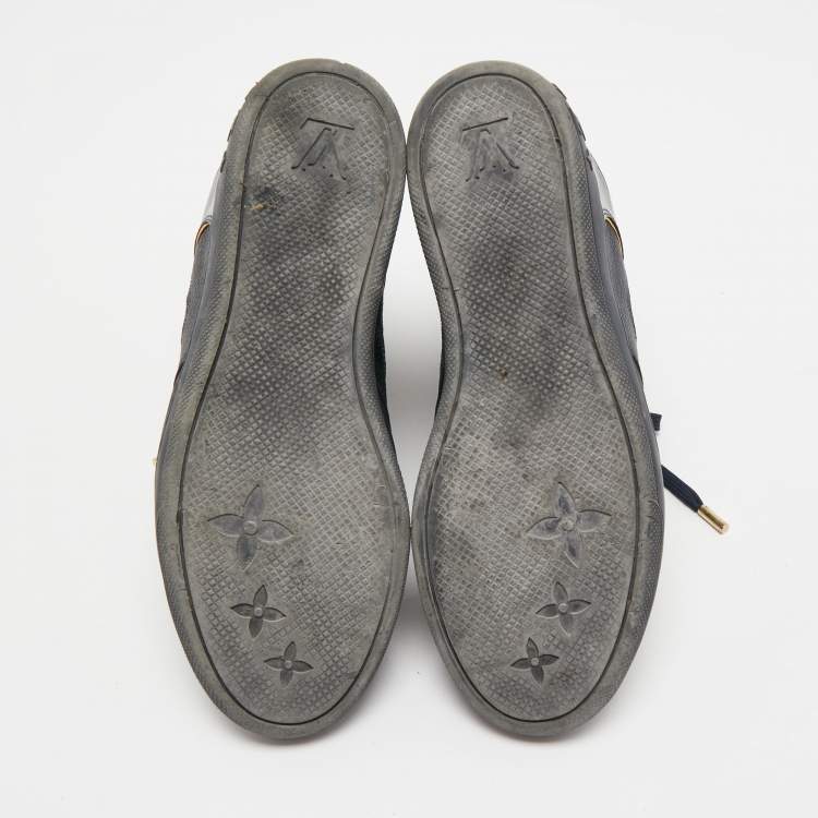 Pre Owned Louis Vuitton Navy Blue Leather and Suede Cliff Sneakers Size 39