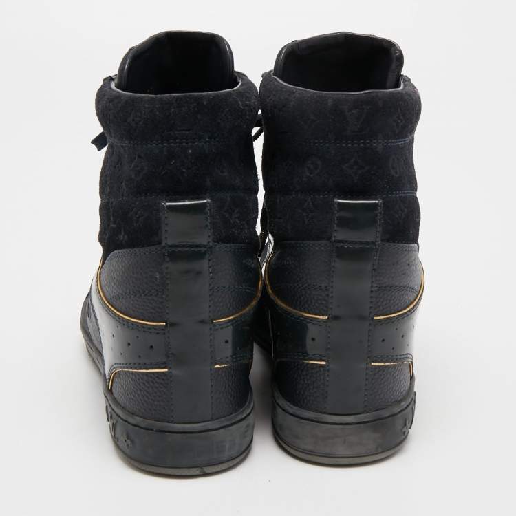 Pre Owned Louis Vuitton Navy Blue Leather and Suede Cliff Sneakers Size 39