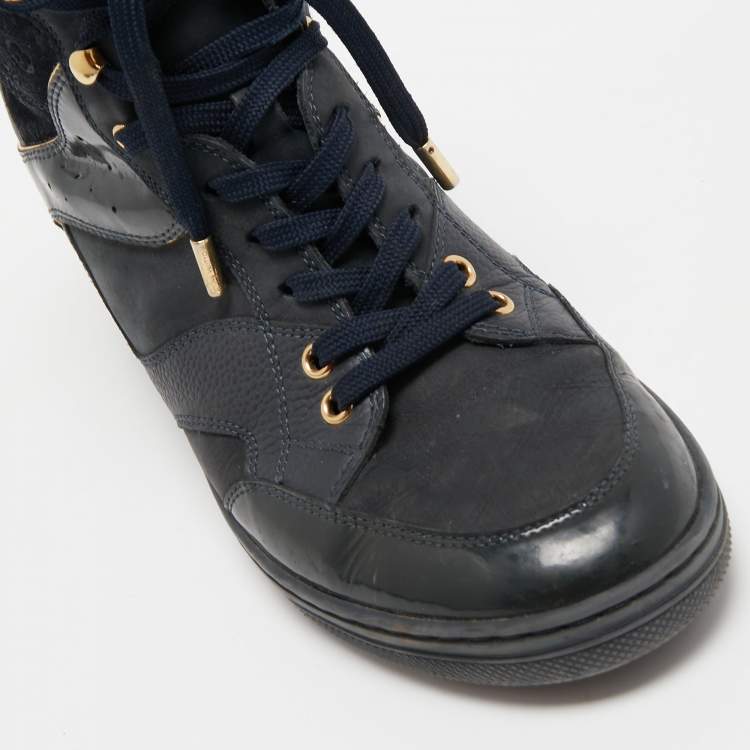 Pre Owned Louis Vuitton Navy Blue Leather and Suede Cliff Sneakers Size 39