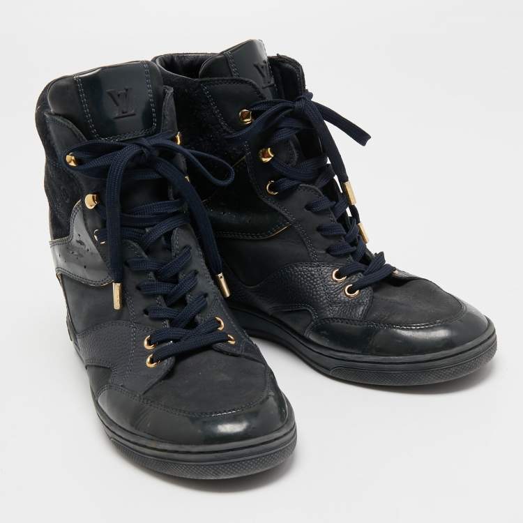 Pre Owned Louis Vuitton Navy Blue Leather and Suede Cliff Sneakers Size 39