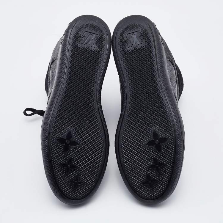 Pre Owned Louis Vuitton Black Monogram Embossed Suede and Leather Cliff Wedge Sneakers Size 41
