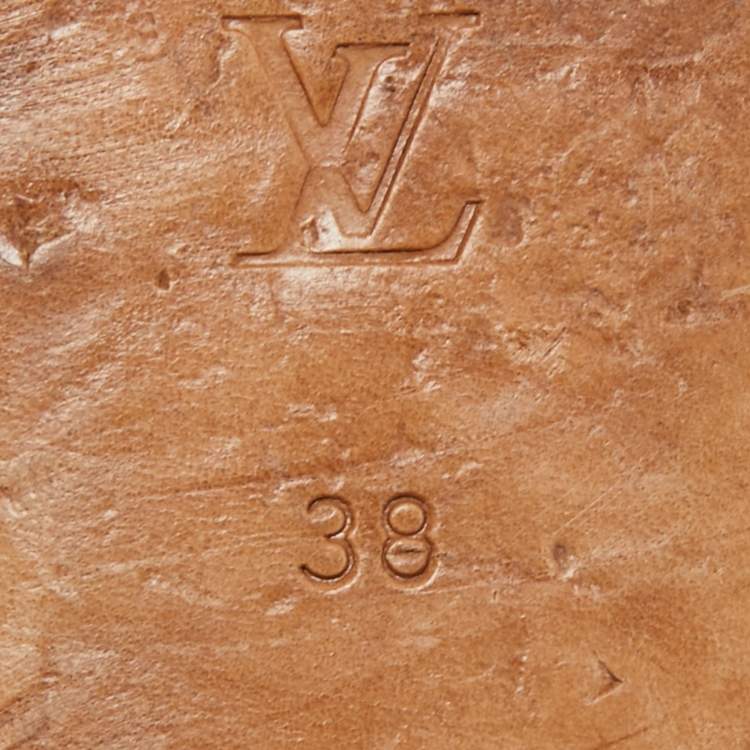 Pre Owned Louis Vuitton Tan Leather Dice Bow Thong Flats Size 38