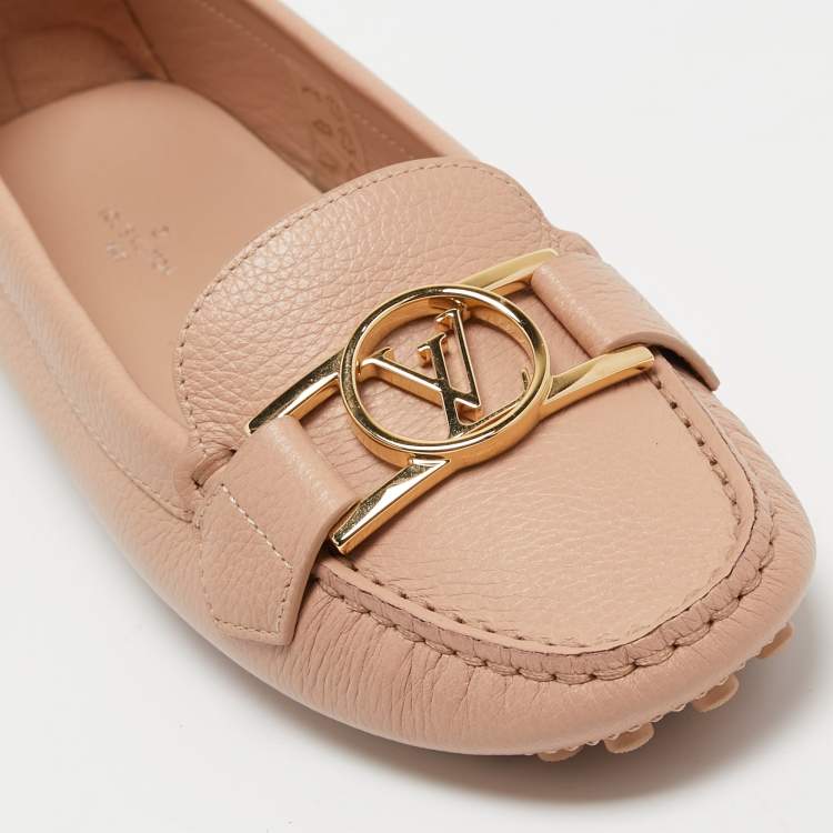 Pre Owned Louis Vuitton Light Pink Leather Dauphine Loafers Size 37.5