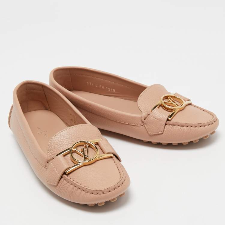 Pre Owned Louis Vuitton Light Pink Leather Dauphine Loafers Size 37.5
