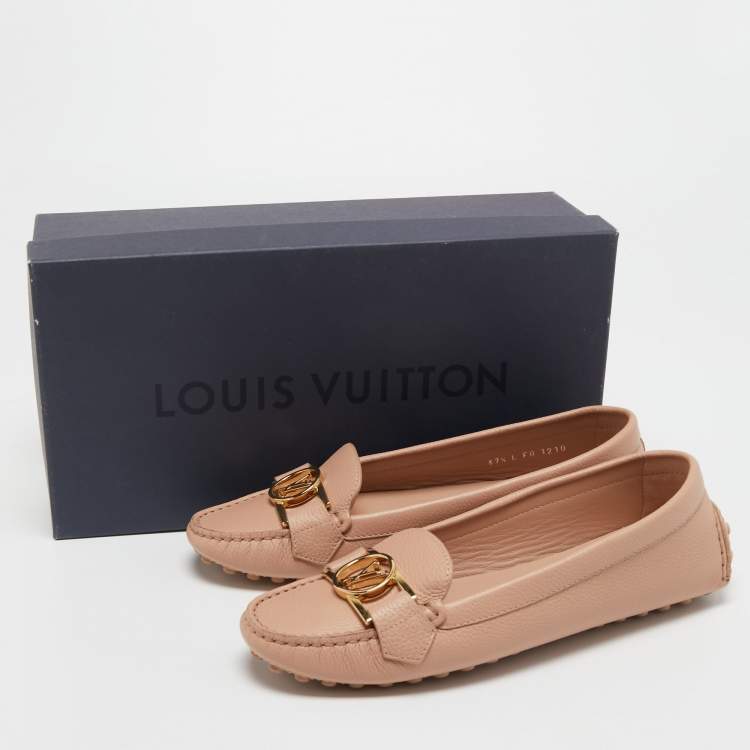 Pre Owned Louis Vuitton Light Pink Leather Dauphine Loafers Size 37.5