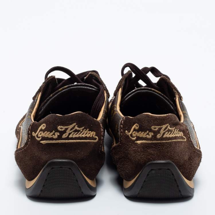 Pre Owned Louis Vuitton Brown Suede and Monogram Coated Canvas Energie Sneakers Size 35